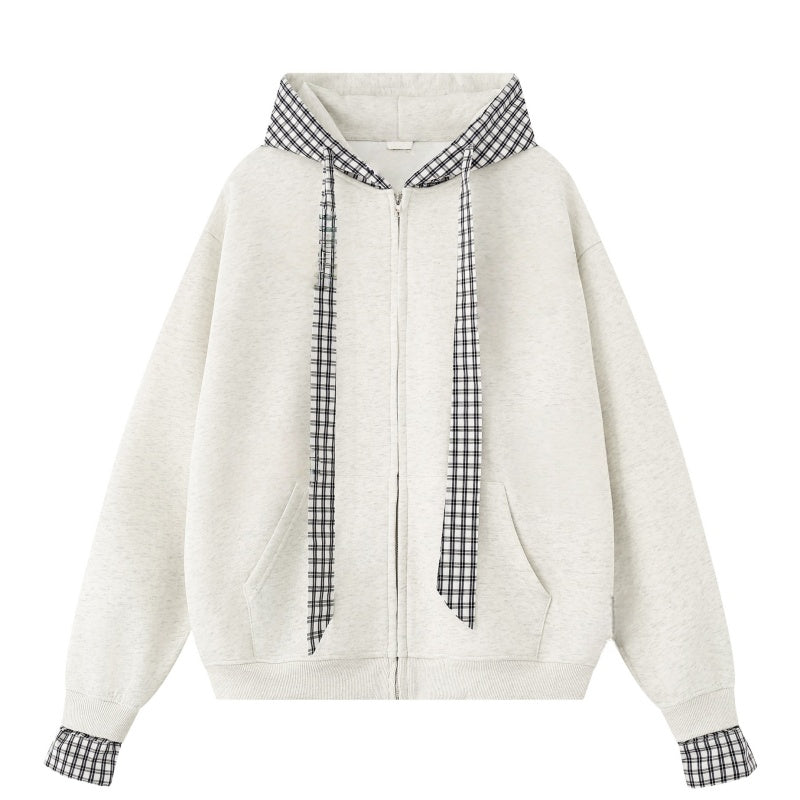 Trendy Black and White Check Pullover Hoodie