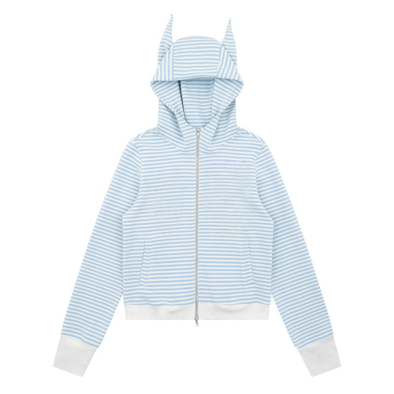 Fashionable Blue Striped Pullover Hoodie