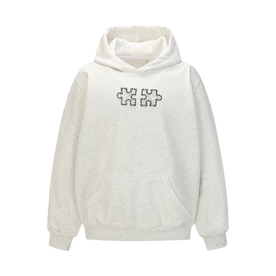 Modern Rhinestone Jigsaw Detail Hoodie